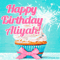 Happy Birthday Aliyah! Elegang Sparkling Cupcake GIF Image.