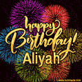 Happy Birthday, Aliyah! Celebrate with joy, colorful fireworks, and unforgettable moments. Cheers!