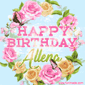 Beautiful Birthday Flowers Card for Allena with Animated Butterflies