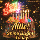 Warm flickering candles on top of a chocolate glaze cake with Allie's name in elegant writing.
