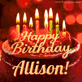 Beautifully decorated red velvet berry birthday cake with vibrant fruits and a glowing 'Allison' name, adding a touch of sweetness and sparkle.