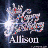 A brilliant white lens flare bursting from a diamond-encrusted Happy Birthday message with Allison's name at the bottom.