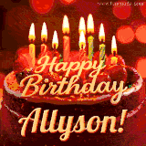 Beautifully decorated red velvet berry birthday cake with vibrant fruits and a glowing 'Allyson' name, adding a touch of sweetness and sparkle.