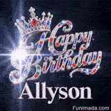 Shimmering birthday animation for Allyson featuring a majestic silver crown and sparkly crystal lettering.