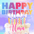 Animated Happy Birthday Cake with Name Alma and Burning Candles