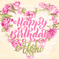Pink rose heart shaped bouquet - Happy Birthday Card for Aloni
