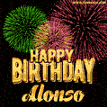 Wishing You A Happy Birthday, Alonso! Best fireworks GIF animated greeting card.