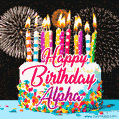 Amazing Animated GIF Image for Alpha with Birthday Cake and Fireworks