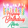 Happy Birthday GIF for Alva with Birthday Cake and Lit Candles