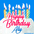 Happy Birthday GIF for Aly with Birthday Cake and Lit Candles