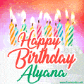 Happy Birthday GIF for Alyana with Birthday Cake and Lit Candles