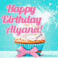 Happy Birthday Alyana! Elegang Sparkling Cupcake GIF Image.
