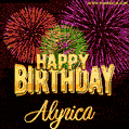 Wishing You A Happy Birthday, Alyrica! Best fireworks GIF animated greeting card.