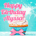 Happy Birthday Alyssa! Elegang Sparkling Cupcake GIF Image.