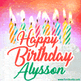 Happy Birthday GIF for Alysson with Birthday Cake and Lit Candles