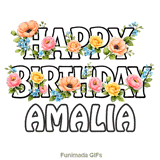 Happy Birthday Amalia animated GIF with delicate forget-me-nots moving in the breeze