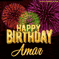 Wishing You A Happy Birthday, Amar! Best fireworks GIF animated greeting card.