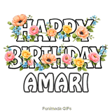 Sweet animated floral arrangement with a bright Happy Birthday Amari greeting