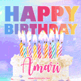 Animated Happy Birthday Cake with Name Amari and Burning Candles