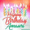 Happy Birthday GIF for Amauri with Birthday Cake and Lit Candles