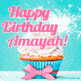Happy Birthday Amayah! Elegang Sparkling Cupcake GIF Image.