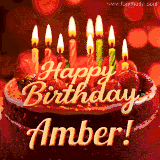 Beautifully decorated red velvet berry birthday cake with vibrant fruits and a glowing 'Amber' name, adding a touch of sweetness and sparkle.