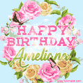 Beautiful Birthday Flowers Card for Ameliana with Animated Butterflies