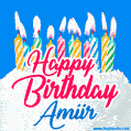 Happy Birthday GIF for Amiir with Birthday Cake and Lit Candles