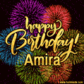 Happy Birthday, Amira! Celebrate with joy, colorful fireworks, and unforgettable moments. Cheers!