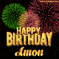Wishing You A Happy Birthday, Amon! Best fireworks GIF animated greeting card.