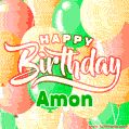 Happy Birthday Image for Amon. Colorful Birthday Balloons GIF Animation.