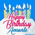 Happy Birthday GIF for Amonte with Birthday Cake and Lit Candles