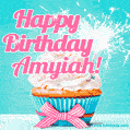 Happy Birthday Amyiah! Elegang Sparkling Cupcake GIF Image.