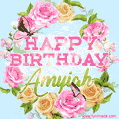 Beautiful Birthday Flowers Card for Amyiah with Animated Butterflies