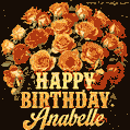 Beautiful bouquet of orange and red roses for Anabelle, golden inscription and twinkling stars