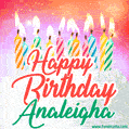 Happy Birthday GIF for Analeigha with Birthday Cake and Lit Candles
