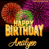 A golden 'Happy Birthday Analyse' message with vibrant fireworks in the background, creating a festive and celebratory vibe in this animated name GIF.