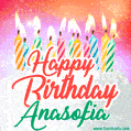 Happy Birthday GIF for Anasofia with Birthday Cake and Lit Candles