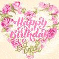 Pink rose heart shaped bouquet - Happy Birthday Card for Andi