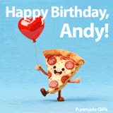 Seamlessly looping animation of a dancing pizza wishing Happy Birthday to Andy