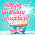 Happy Birthday Angelica! Elegang Sparkling Cupcake GIF Image.