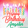 Happy Birthday GIF for Angelin with Birthday Cake and Lit Candles