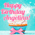 Happy Birthday Angelina! Elegang Sparkling Cupcake GIF Image.