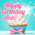Happy Birthday Anh! Elegang Sparkling Cupcake GIF Image.