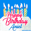 Happy Birthday GIF for Aniel with Birthday Cake and Lit Candles