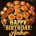 Beautiful bouquet of orange and red roses for Anika, golden inscription and twinkling stars