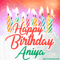 Happy Birthday GIF for Aniya with Birthday Cake and Lit Candles