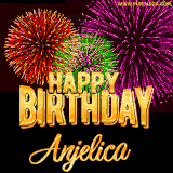 A golden 'Happy Birthday Anjelica' message with vibrant fireworks in the background, creating a festive and celebratory vibe in this animated name GIF.