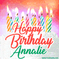 Happy Birthday GIF for Annalie with Birthday Cake and Lit Candles