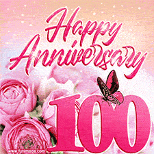 Pink peonies and butterfly adorn a 'Happy Anniversary 100' design, creating a warm and loving vibe for this milestone celebration.